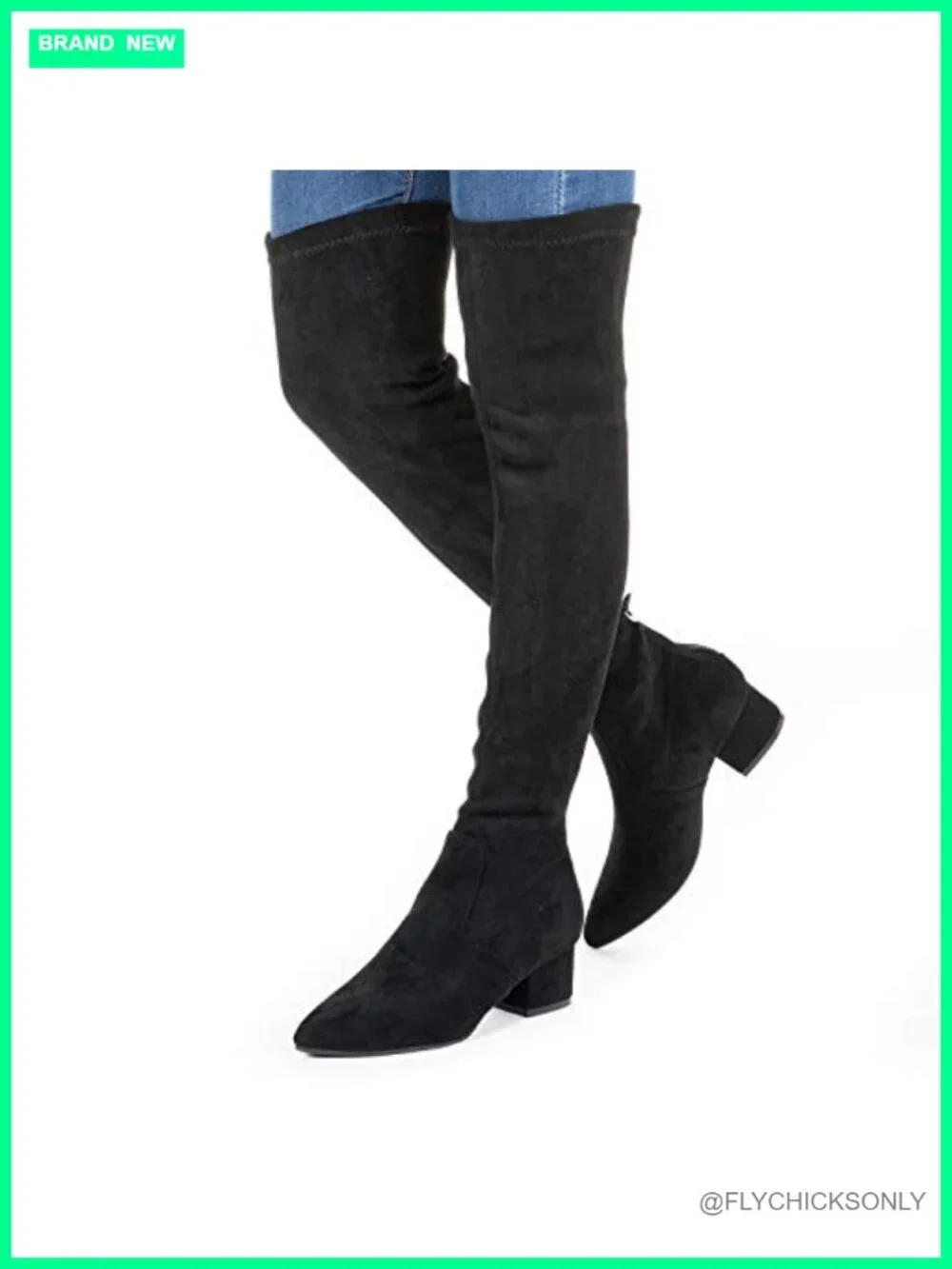 Pointed Toe Over the Knee Boots Faux Suede Block Heel Side Zip Comfort